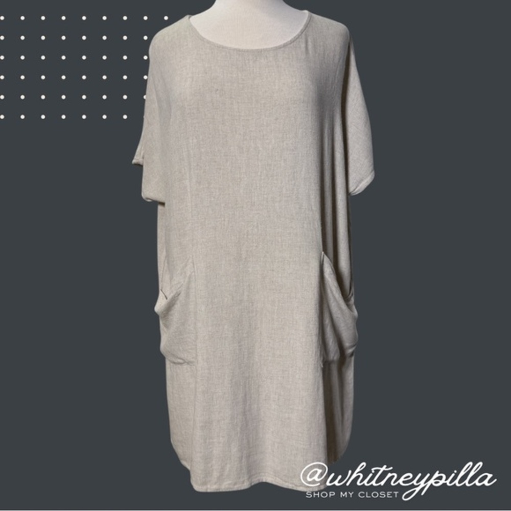 Grade & Gather Linen Blend Oversized Shift Tunic Dress with Pockets Size M/L